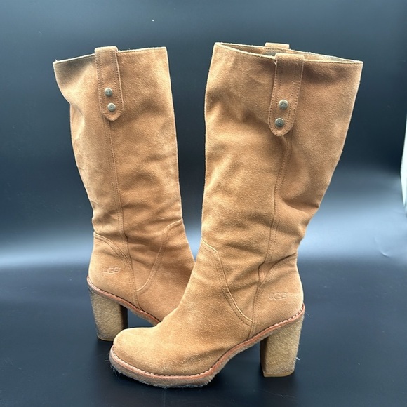 UGG Josie Tan Brown Suede Leather Knee High Boots Style 3214 Size 9 - Picture 4 of 12